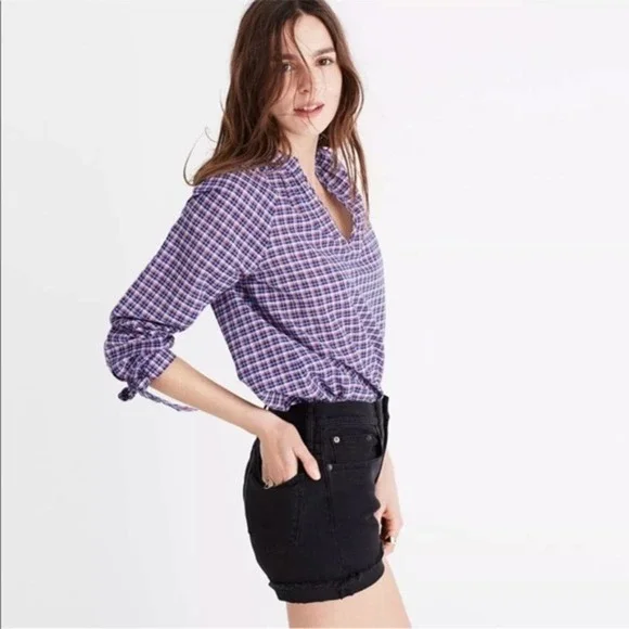 Madewell Tie Sleeve Popover Top Whitby Plaid - Picture 3 of 9